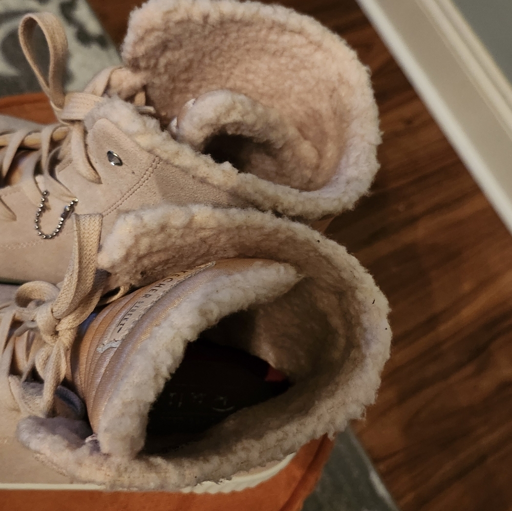 Sketchers Pink BLUSH suede rhinestones hightops women's sz 10 faux fur - Picture 5 of 8